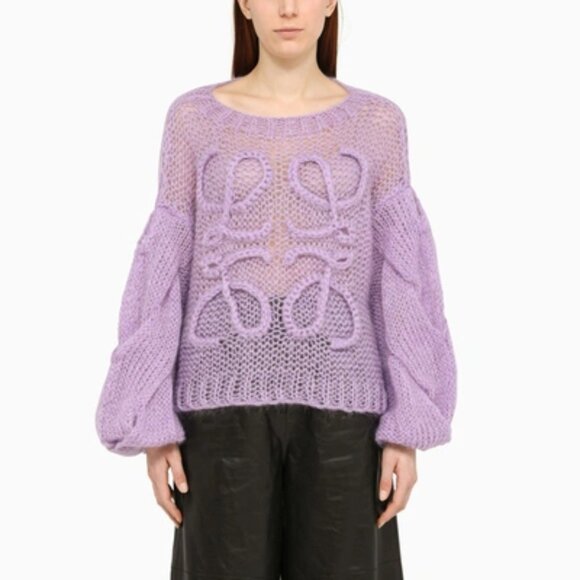 Loewe Sweaters - Anagram Open-knit Mohair-blend Sweater In Purple